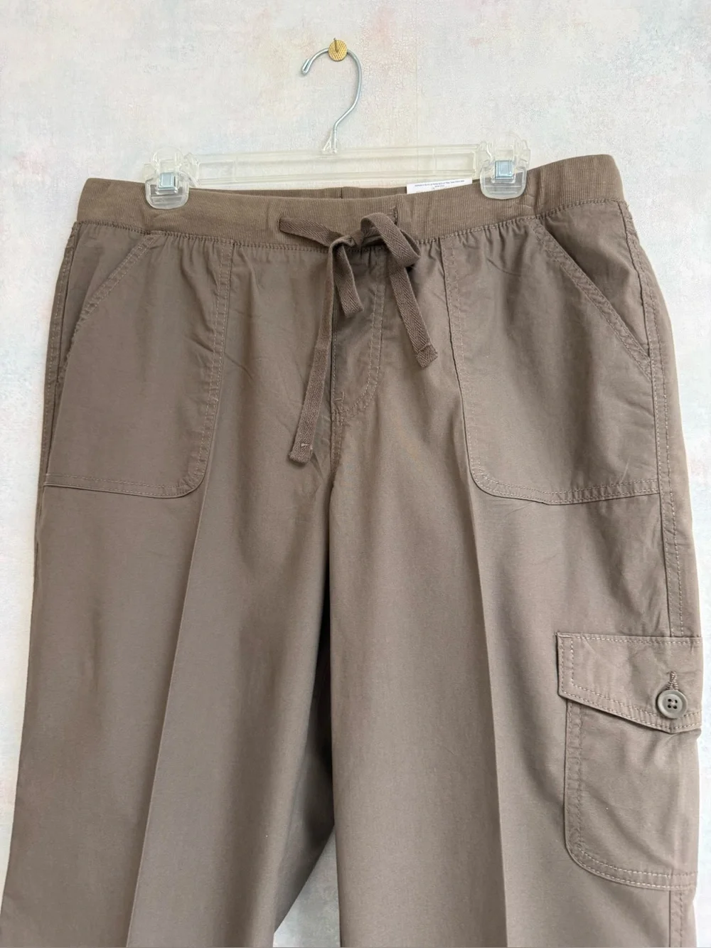L Capri Easy Fit Through Hip/Thigh by St John’s Bay, Dark Khaki, Pockets Pull On - Picture 7 of 14
